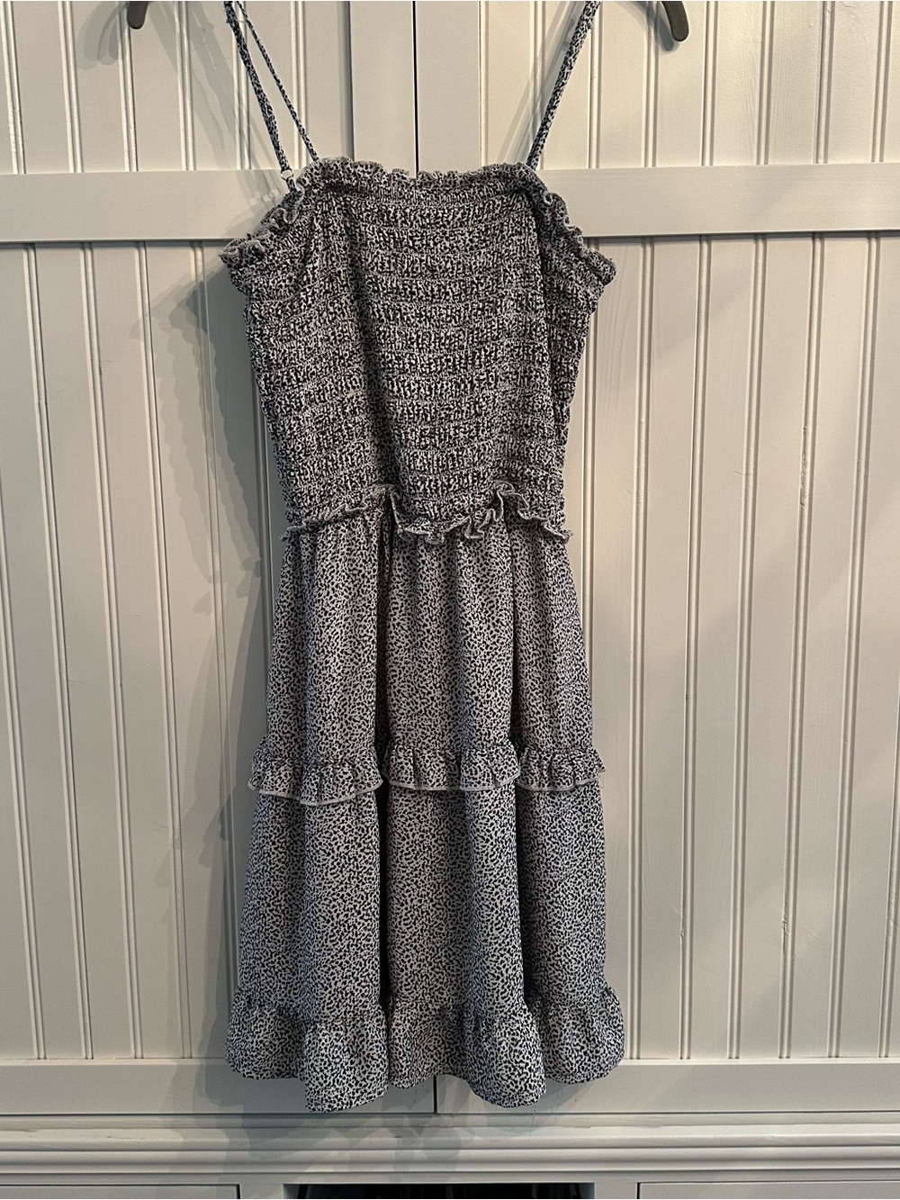 Jessica Simpson Black and White Smocked Tiered Spaghetti-Strap Dress Size S